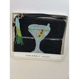 Sincerely Jules Olive Martini Beaded Bag Travel Pouch Wristlet 8"x7"